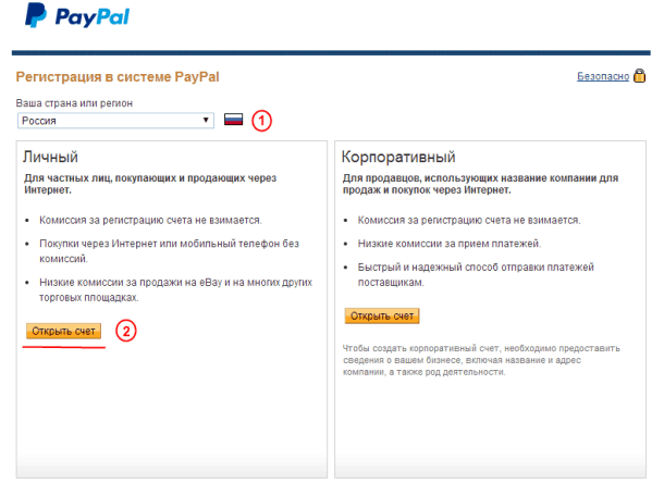 Открытие личного счёта PayPal