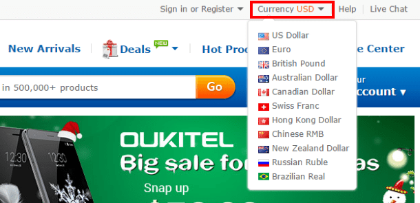 Выбор валюты для отображения цен на EverBuying.net