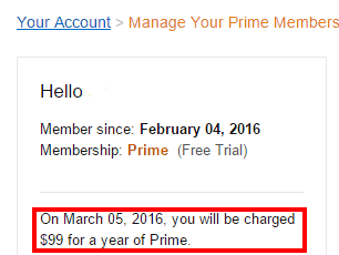 Информация о дате окончания подписки Amazon Prime