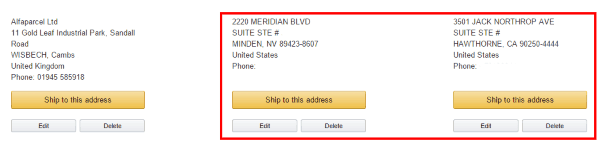 Выбор адреса посредника при покупках на Amazon.com