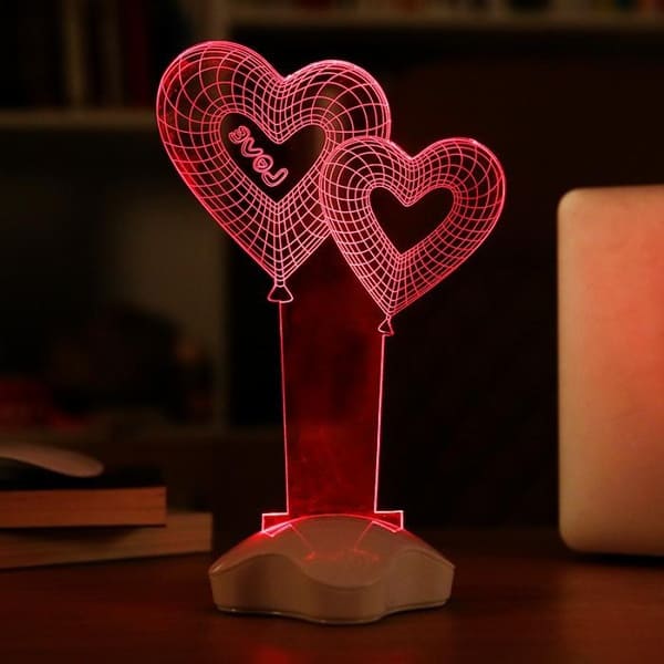 Объёмный ночной светильник в форме двух сердец